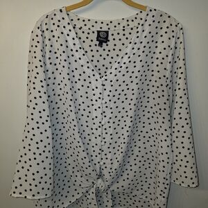 Bobeau Ivory & Black Polk Dot Oversized Blouse